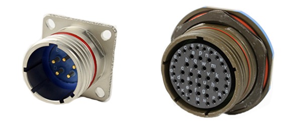 Air Electro stocks MIL-DTL-38999 Series III connectors manufactured by both SOURIAU (left) and Corsair (right).