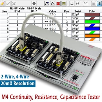 CAMI Research enhanced its model M4 low voltage continuity tester with the ability to check and measure twist pair relationships in cables as short as six feet