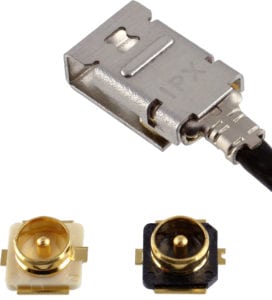 I-PEX Connectors’ MHF® I LK micro RF coaxial connector system features a built-in locking mechanism that prevents accidental disengagement from the PCB in high shock and vibration applications