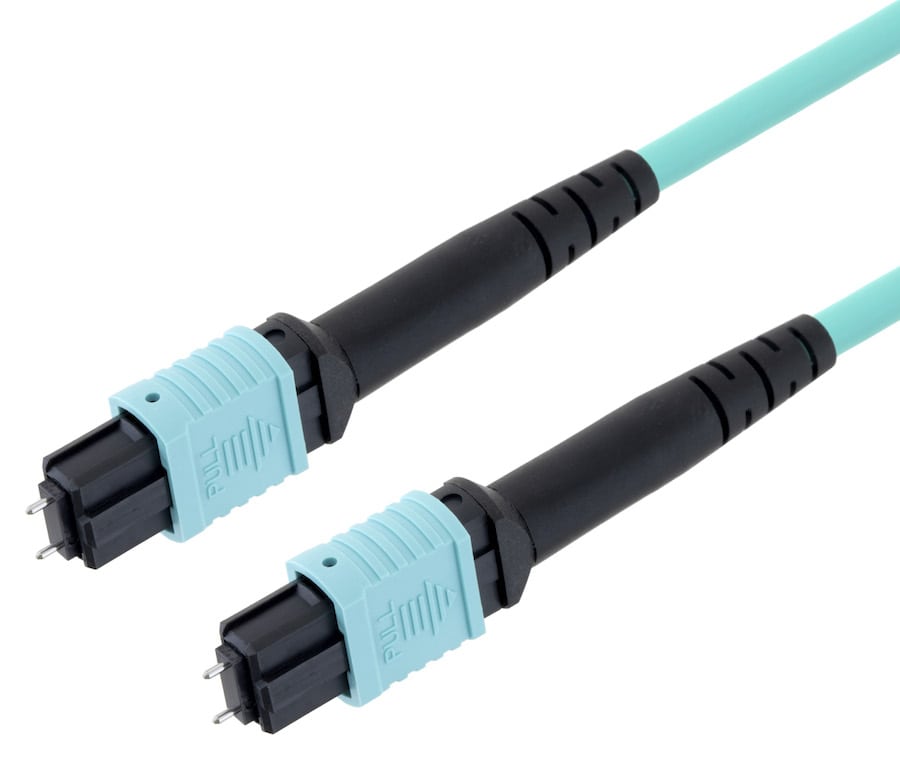 L-com’s new OM4 and OM3 24-channel, MPO-style fiber optic cable assemblies