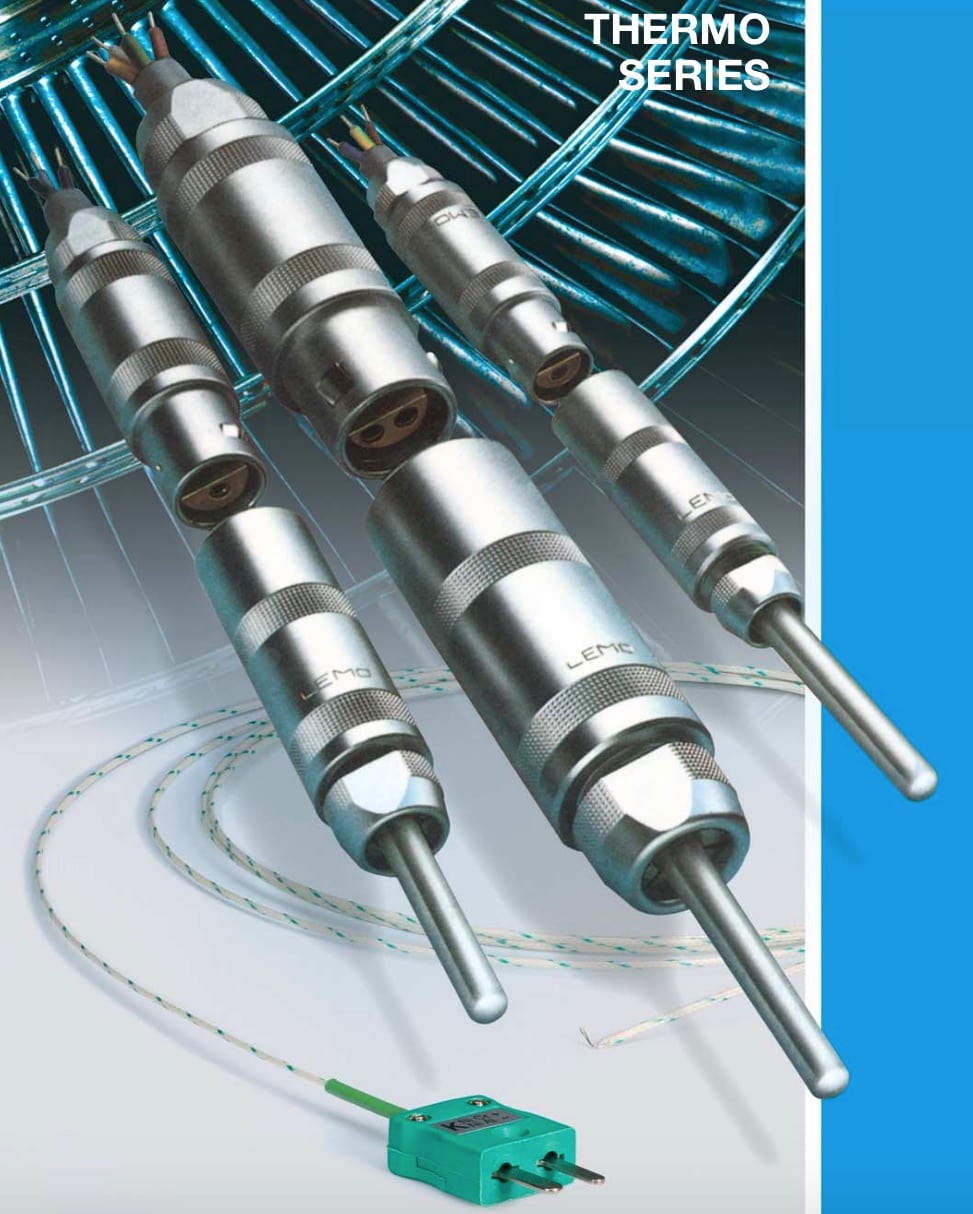 LEMO’s Thermo Series Connectors for high-temperature applications including medical, industrial, and laboratory equipment are constructed in compliance with DIN 4370, DIN 43721, and IEC 584-1, -2, and -4.
