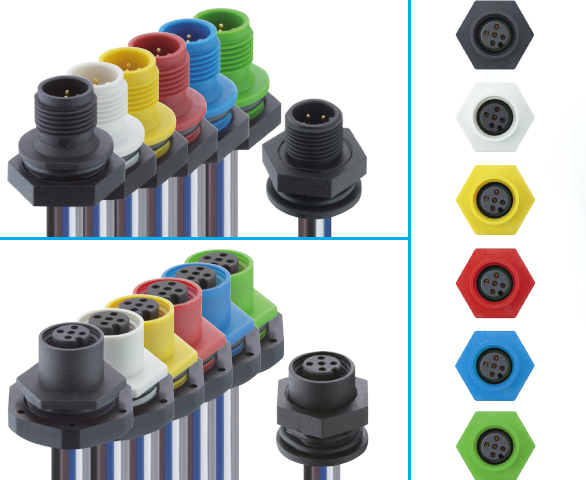 Lutronic/Lumberg color-coded M12 panel mount connectors