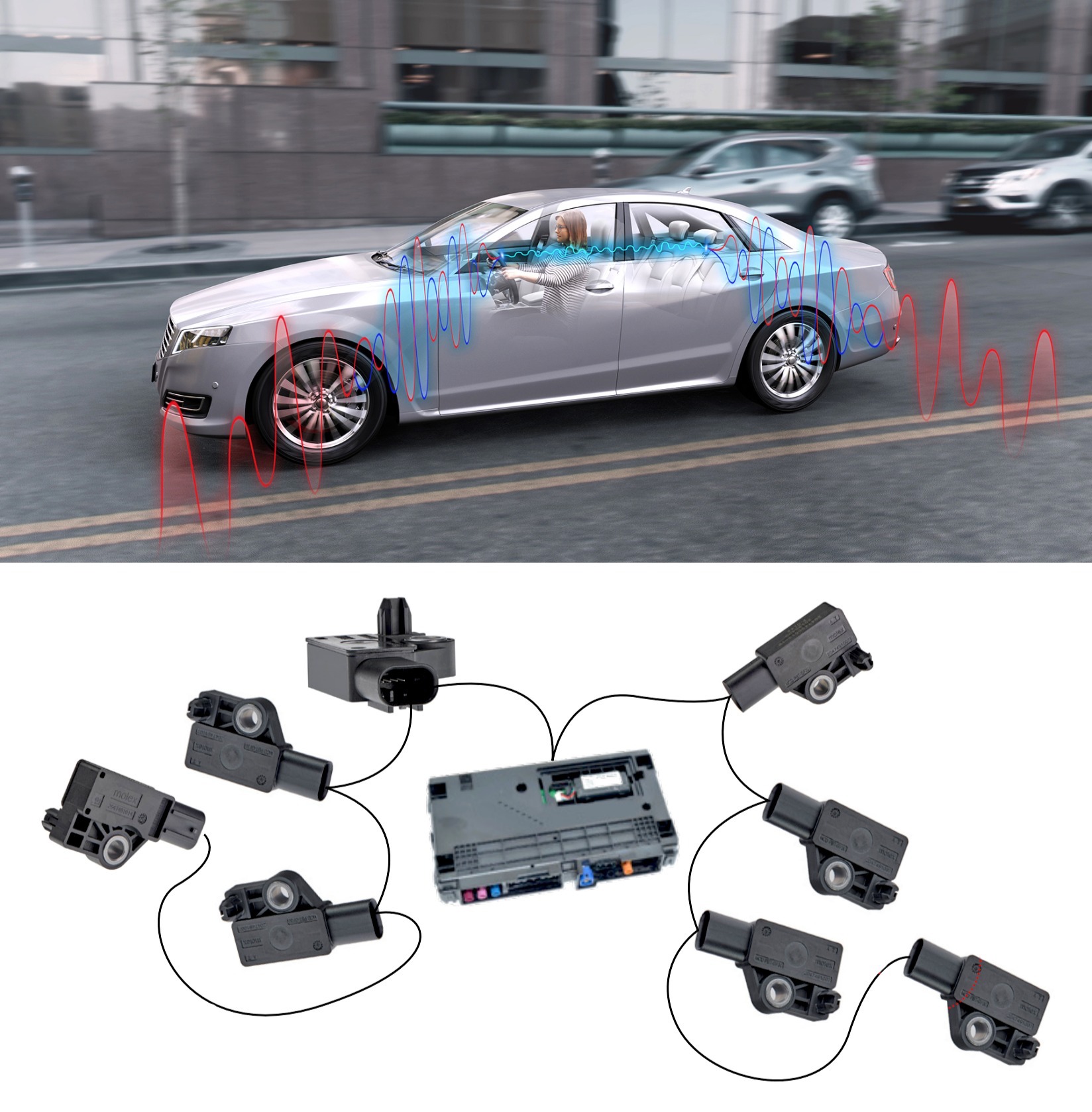 Molex accelerometer-based, road-noise-cancelling (RNC) sensor