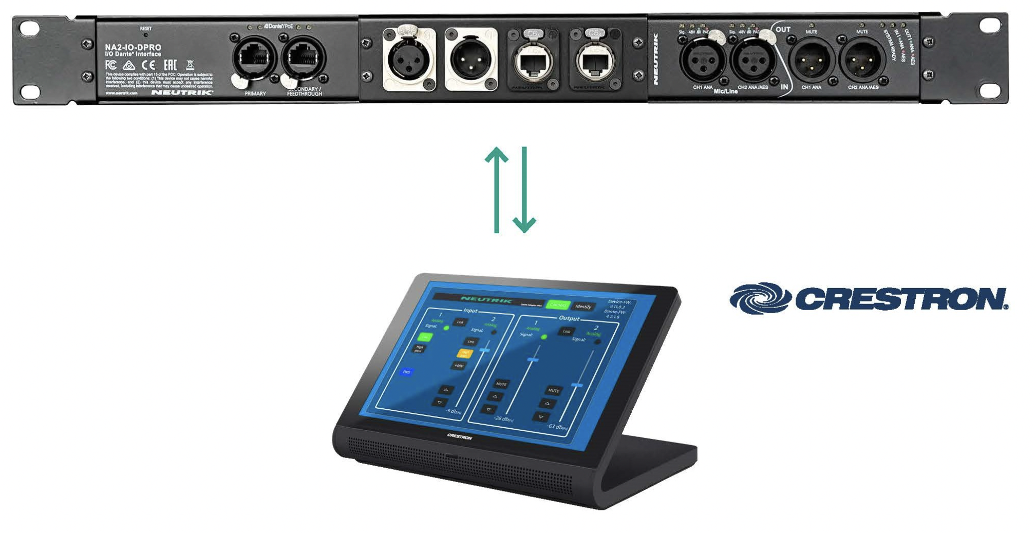 Neutrik now features full integration with Crestron control products to remote control the NA2-IO-DPRO