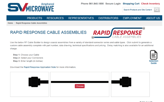 SV Microwave launched its new interactive Rapid Response Cable Assemblies configurator