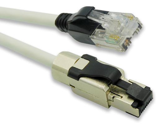 Stewart Connector Category 8.1 to Category 8.2 twisted-pair Ethernet hybrid patch cords