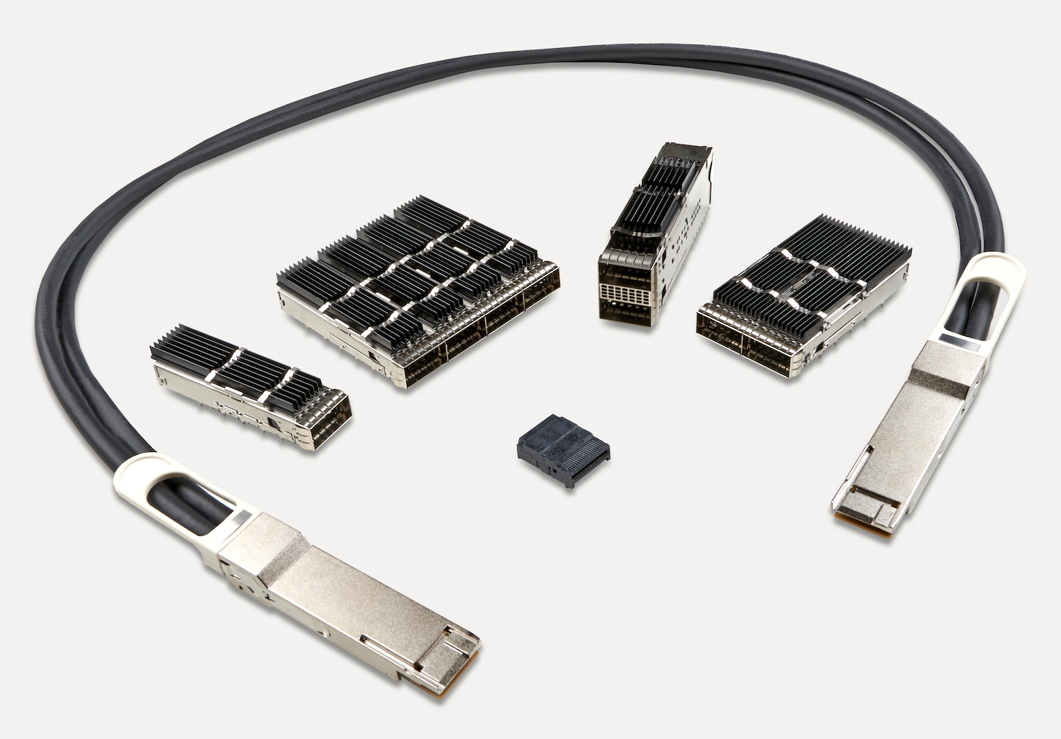 new connectivity products: July 2019, TE Connectivity QSFP-DD connectors, cages, and cable assemblies