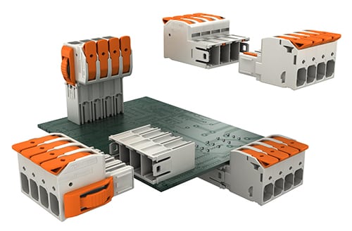WAGO introduced the world’s first lever-actuated PCB connector for high-power applications rated for up to 66A, 600V, and 4AWG conductors.