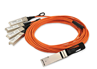 Cozlink’s five-meter, four-channel, pluggable, parallel, fiber optic QSP+ active optical cable (AOC) to 4x SFP+ AOC breakout interconnect solution 