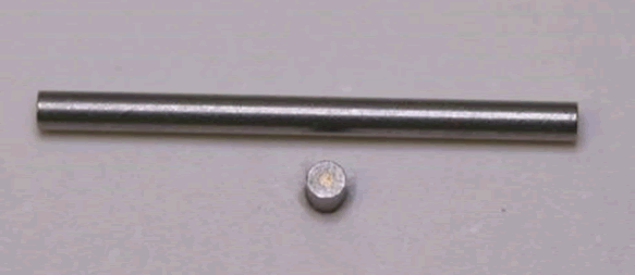 Figure 4: Side and head-on views of a cored, 0.04" Alloy 52 pin, which show the sharp edges and the circular wire bond surface required for achieving a high-quality bond.